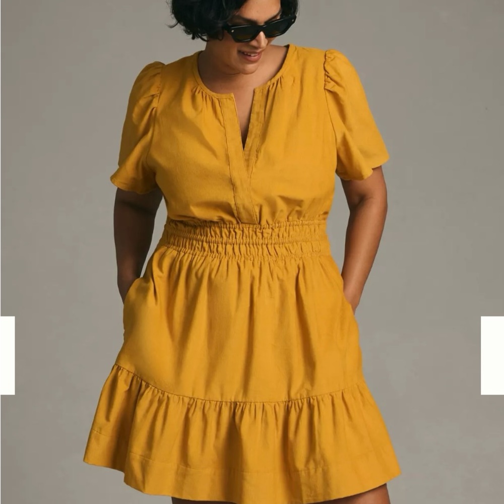 NWT Anthropologie Plus 3X The Somerset Mini Dress: Corduroy Edition in Maize